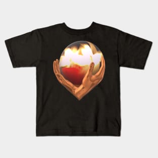 Ball with fire in the human hands Kids T-Shirt